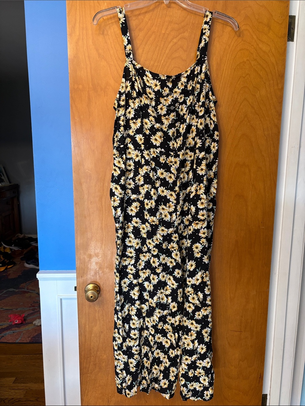 wild fable Black Daisy-Print Maxi Slip Dress